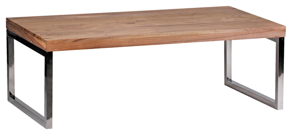 COUCHTISCH Akazie massiv 120/60/40 cm rechteckig Akaziefarben  - Chromfarben/Akaziefarben, Design, Holz/Metall (120/60/40cm) - MID.YOU
