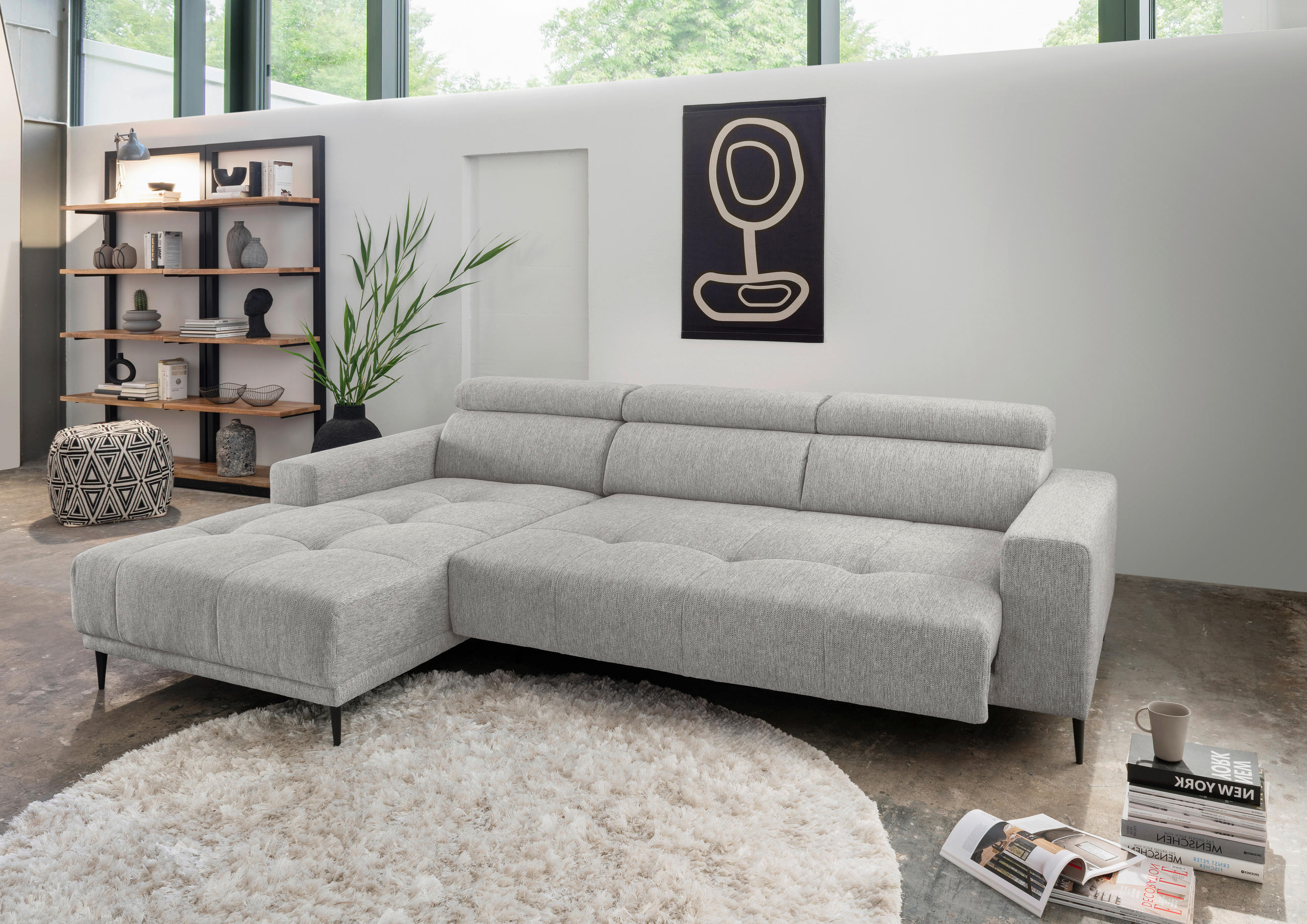 ECKSOFA in Chenille Grau  188/276 cm  - Schwarz/Grau, KONVENTIONELL, Textil/Metall (188/276cm) - Livetastic