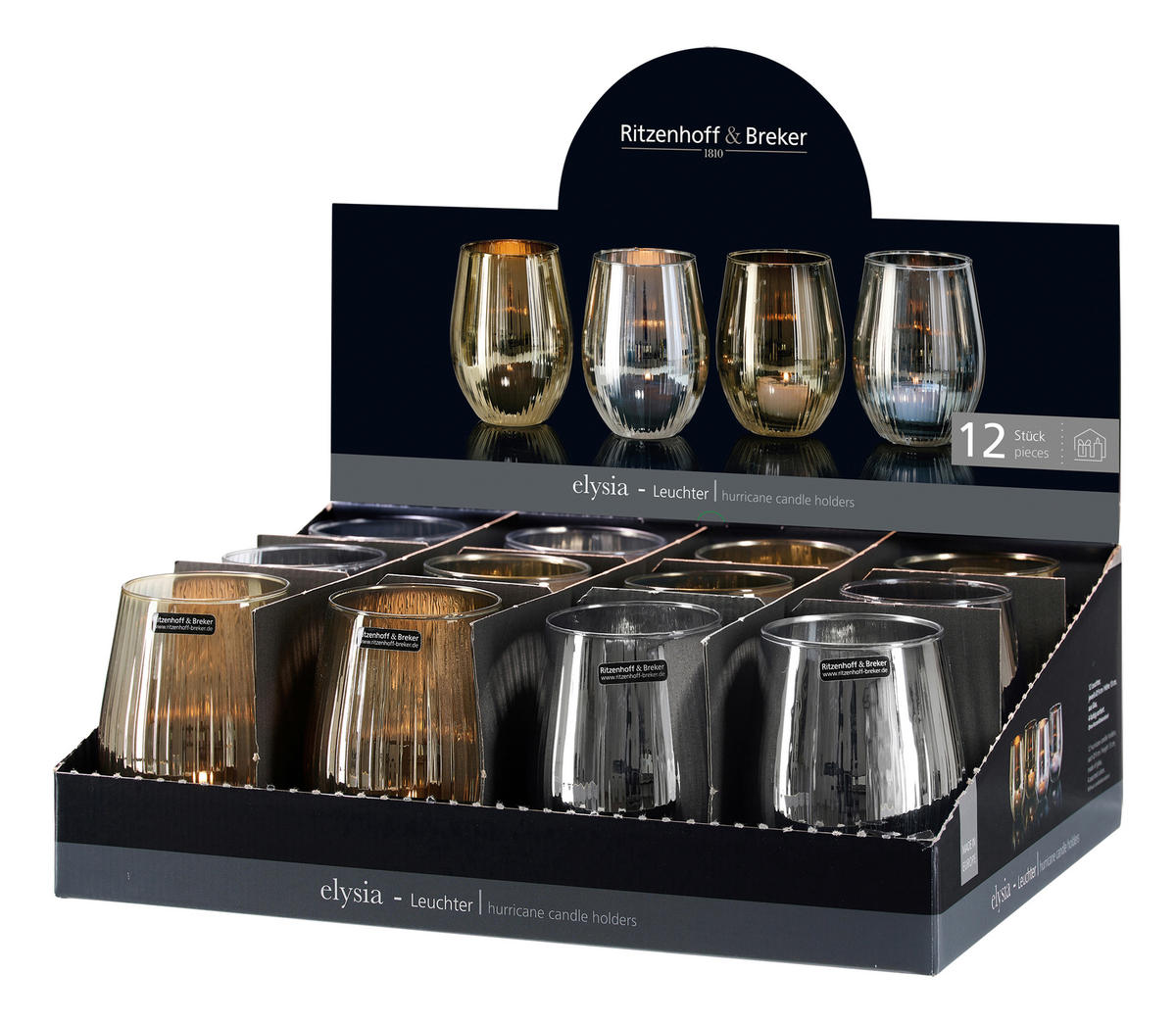 KERZENHALTER - Silberfarben/Goldfarben, KONVENTIONELL, Glas (10/13cm) - Ritzenhoff Breker