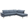 ECKSOFA in Echtleder Blaugrau  - Edelstahlfarben/Blaugrau, Design, Leder/Metall (309/233cm) - Dieter Knoll