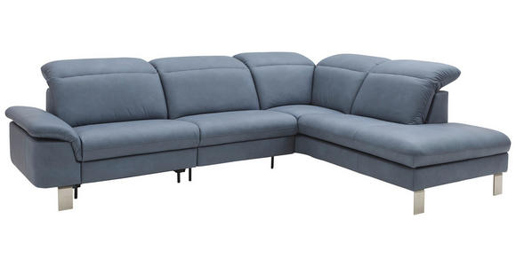 ECKSOFA in Echtleder Blaugrau  - Edelstahlfarben/Blaugrau, Design, Leder/Metall (309/233cm) - Dieter Knoll