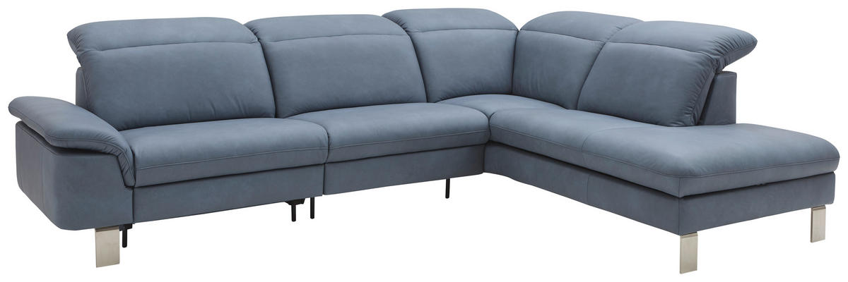 ECKSOFA in Echtleder Blaugrau  - Edelstahlfarben/Blaugrau, Design, Leder/Metall (309/233cm) - Dieter Knoll