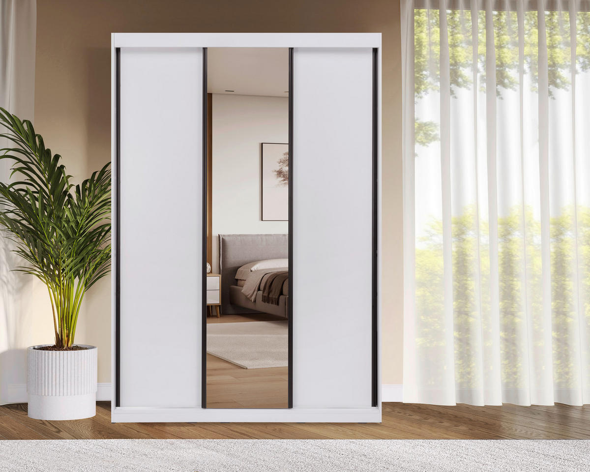 SCHIEBETÜRENSCHRANK 150/215/59,5 cm  - Schwarz/Weiß, MODERN, Holzwerkstoff/Metall (150/215/59,5cm) - MID.YOU