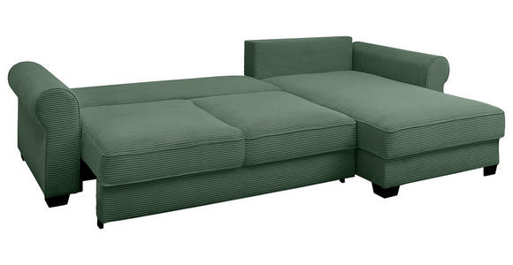 ECKSOFA Dunkelgrün Cord  - Dunkelgrün/Schwarz, KONVENTIONELL, Kunststoff/Textil (318/197cm) - Hom`in
