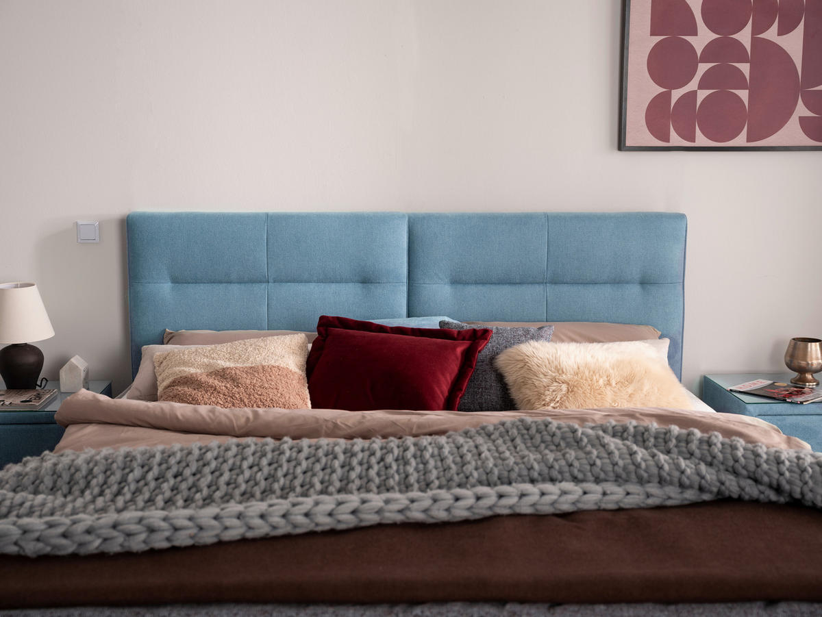 BOXSPRINGBETT 200/220 cm  in Pastellblau  - Pastellblau/Schwarz, KONVENTIONELL, Textil/Metall (200/220cm) - Esposa