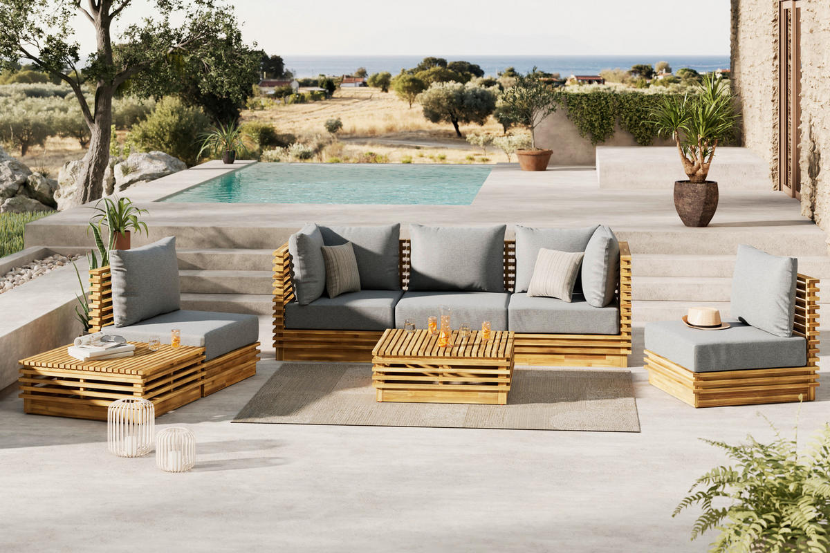 LOUNGEGARNITUR  287/212 cm   - Akaziefarben, Natur, Holz/Kunststoff (287/212cm) - Ambia Garden