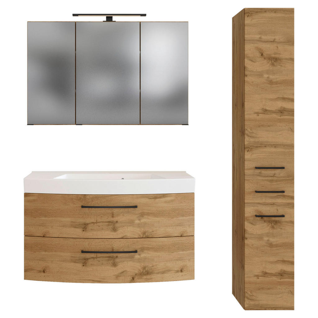 Badmöbel-set 3 -teilig. Manchester B:130cm Weiß Eiche Wotan Dekor