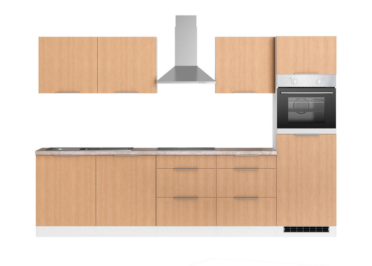 KÜCHENBLOCK 300 cm   in Weiss, Eichefarben  - Weiss/Eichefarben, Lifestyle, Holzwerkstoff/Metall (300cm) - Held