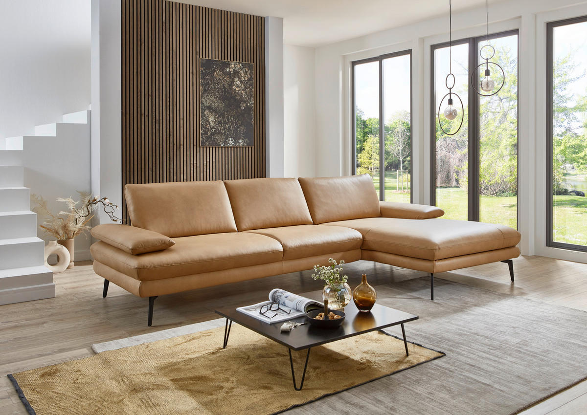 ECKSOFA Honig Echtleder  - Schwarz/Honig, Design, Leder/Metall (310/180cm) - Dieter Knoll