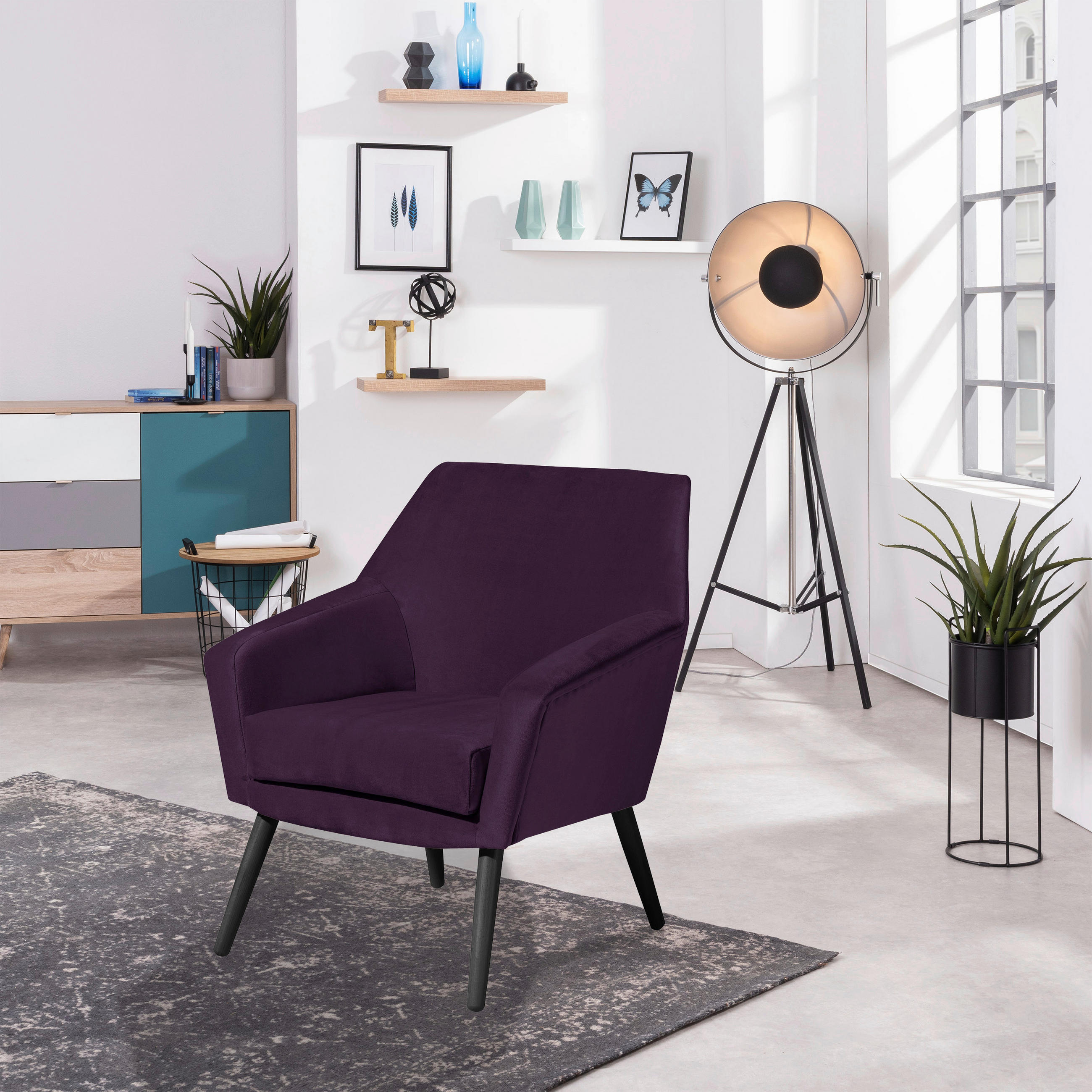SESSEL in Samt, Velours Lila, Schwarz  - Lila/Schwarz, Design, Holz/Textil (67/81/71cm) - Max Winzer