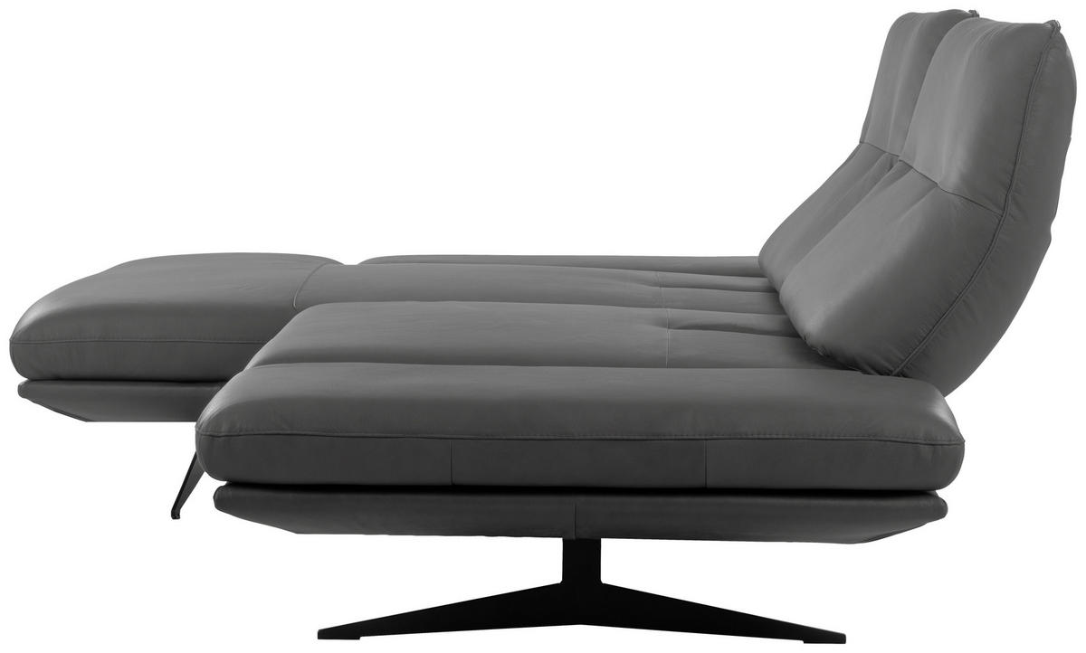 ECKSOFA Dunkelgrau Echtleder Rücken echt, Armteilverstellung, Kopfteilverstellung, Sitztiefenverstellung  - Dunkelgrau/Schwarz, Design, Leder/Metall (160/235cm) - Celina Home