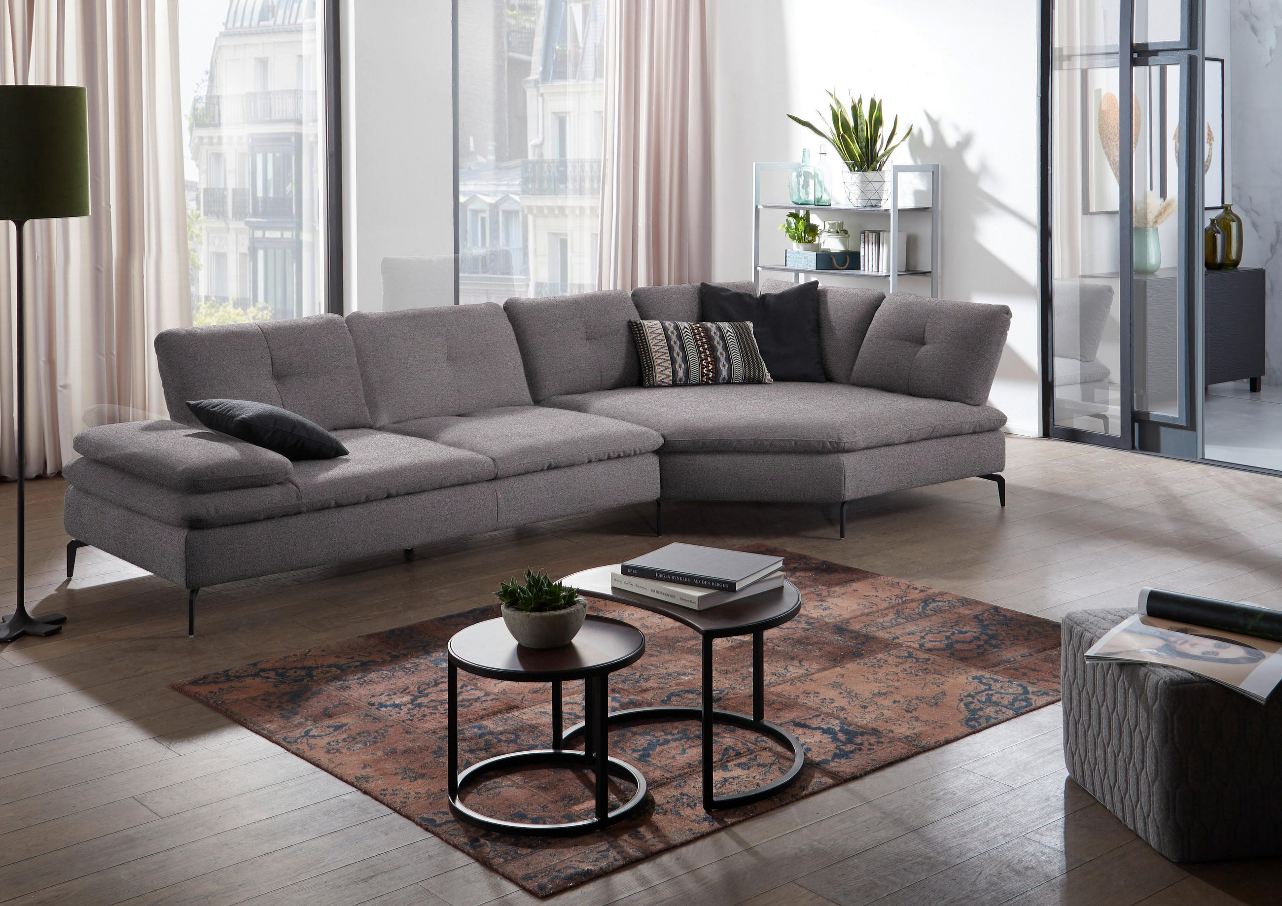 ECKSOFA in Flachgewebe Anthrazit  - Anthrazit/Schwarz, Design, Textil/Metall (344/157cm) - Chilliano