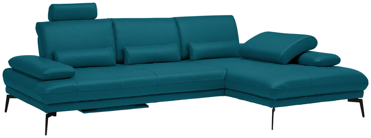 ECKSOFA Petrol Echtleder  - Petrol/Schwarz, Design, Leder/Metall (273/187cm) - Celina Home