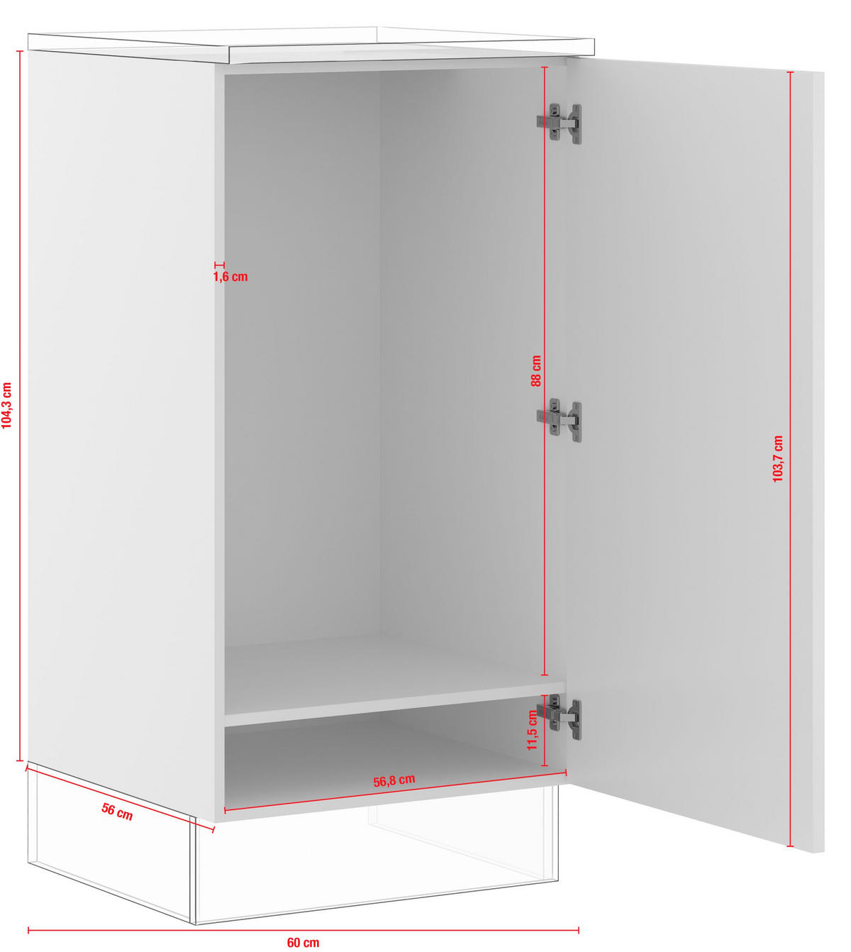 GERÄTEUMBAUSCHRANK 60/119,8/57,6 cm  in Weiß  - Edelstahlfarben/Weiß, Basics, Holzwerkstoff/Metall (60/119,8/57,6cm) - Impuls