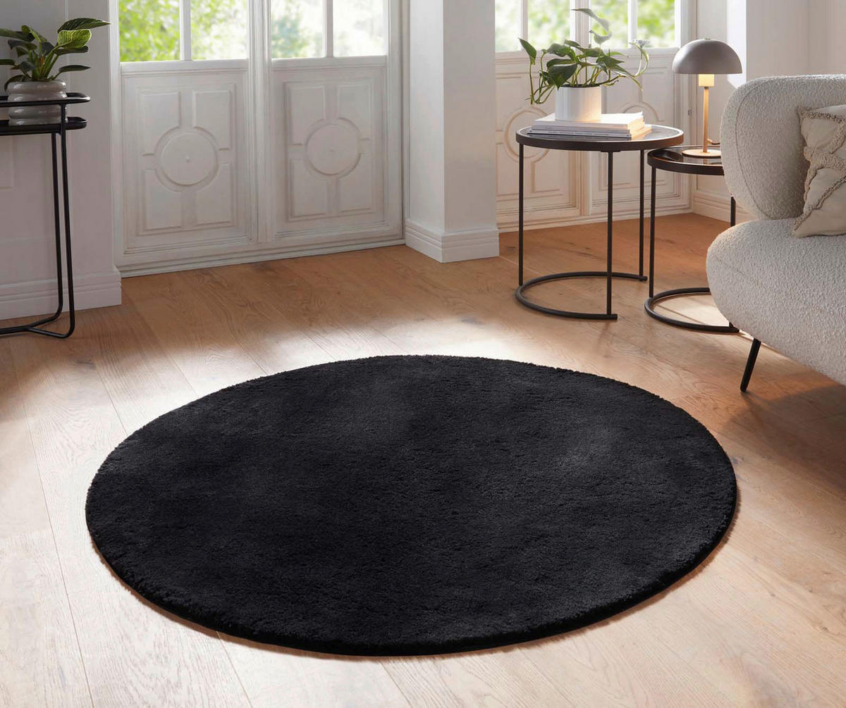 WEBTEPPICH Wohnzimmer 120 cm Fiona Schwarz rund  - Schwarz, KONVENTIONELL, Textil (120cm) - Novel