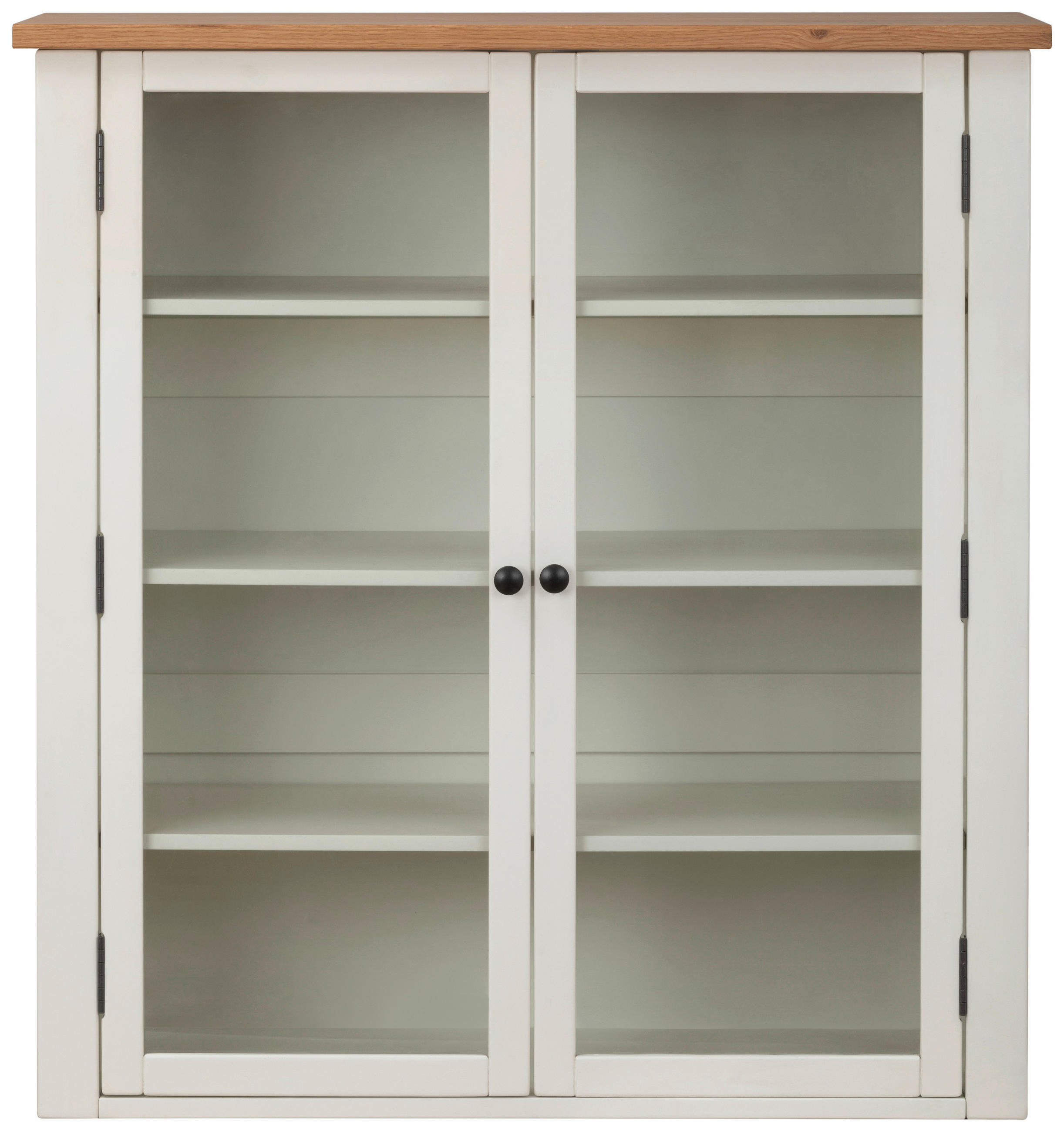 VITRINE in furniert, massiv Eiche, Kiefer Klar, Naturfarben, Weiß  - Klar/Silberfarben, LIFESTYLE, Glas/Holz (100/107/43cm) - MID.YOU