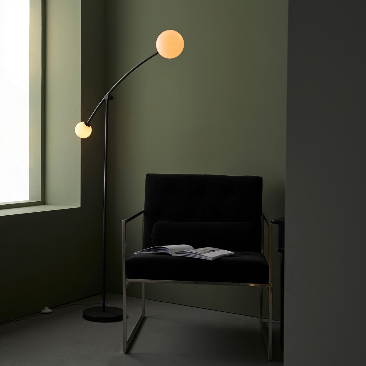 BOGENLEUCHTE 26/89,5/165 cm    - Goldfarben/Opal, Design, Glas/Metall (26/89,5/165cm) - ENDON