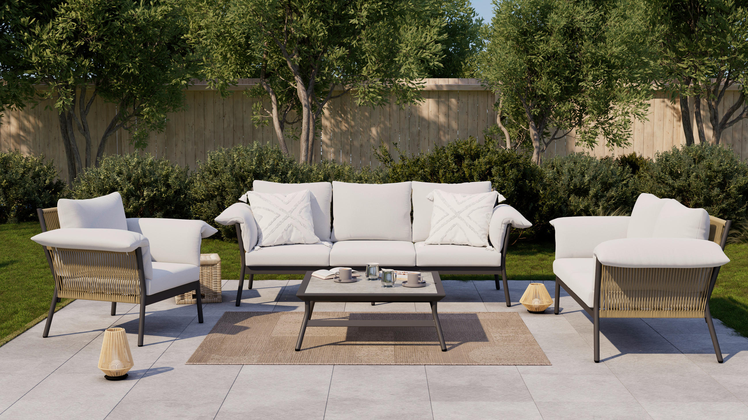 BAŠTENSKI SET 4 dela  - siva/prirodna boja, Lajfstajl, staklo/metal (195/80/75cm) - Amatio