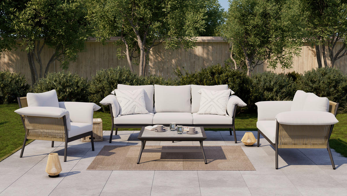 GARTENSET 4-teilig  - Anthrazit/Hellgrau, LIFESTYLE, Glas/Textil (195/80/75cm) - Amatio