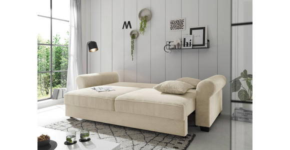 SCHLAFSOFA Cord Creme  - Creme/Schwarz, KONVENTIONELL, Kunststoff/Textil (250/95/125cm) - Hom`in