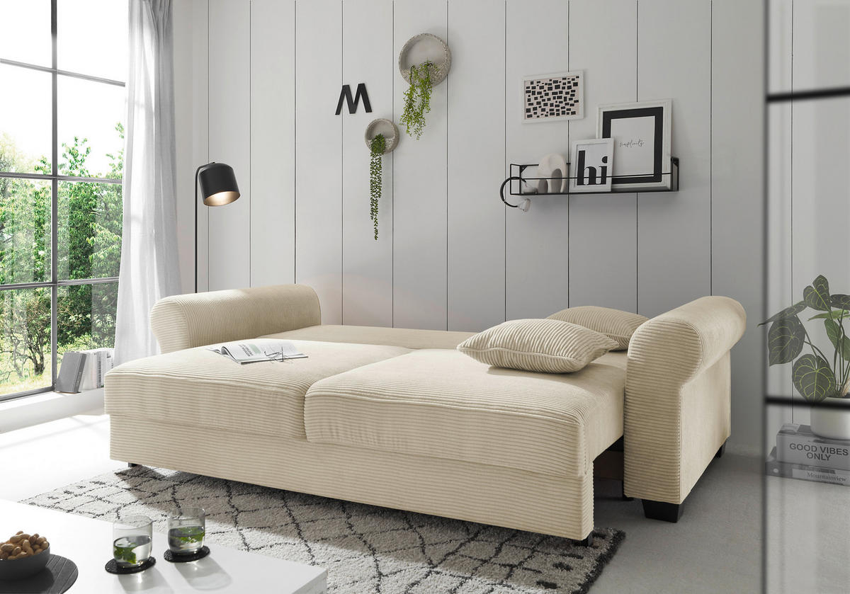 BÄDDSOFFA i manchester cremefärgad  - svart/cremefärgad, Klassisk, textil/plast (250/95/125cm) - MID.YOU