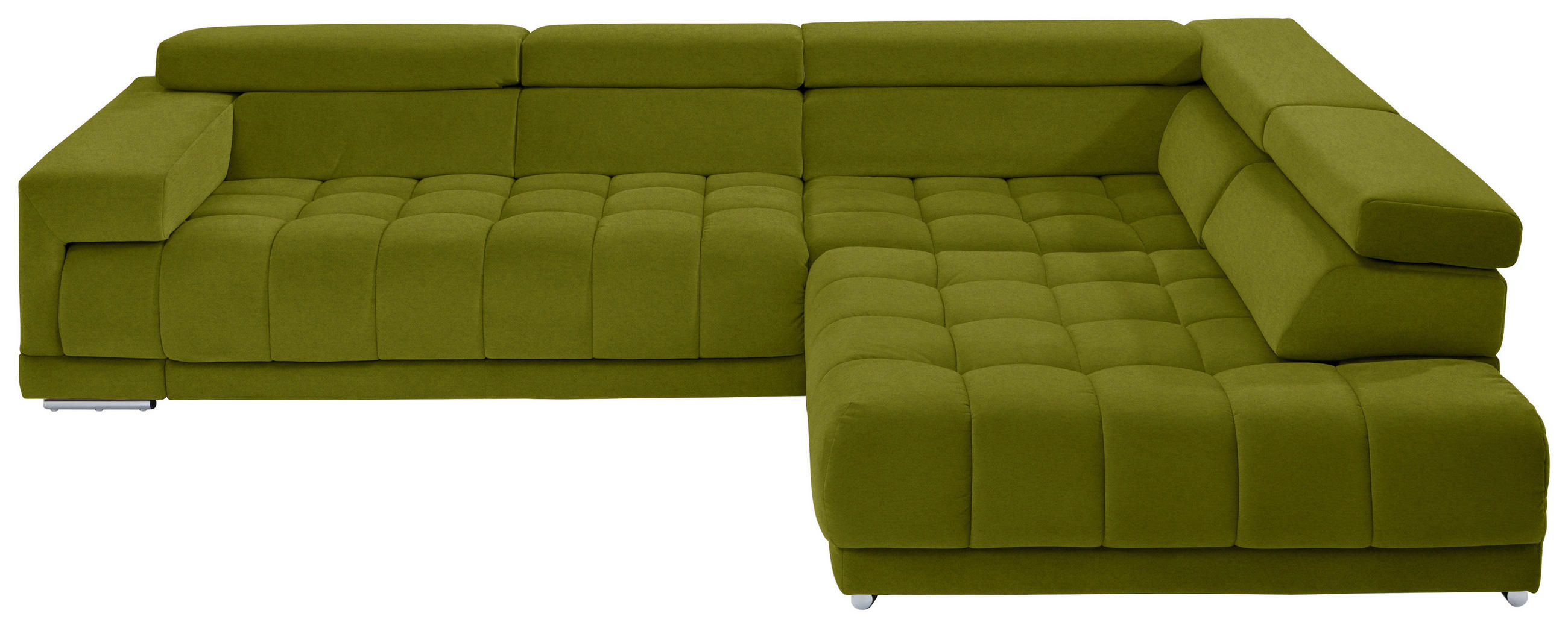 ECKSOFA Grün Mikrofaser Rücken echt, Kopfteilverstellung  - Chromfarben/Grün, Design, Textil/Metall (326/222cm) - Beldomo Speed