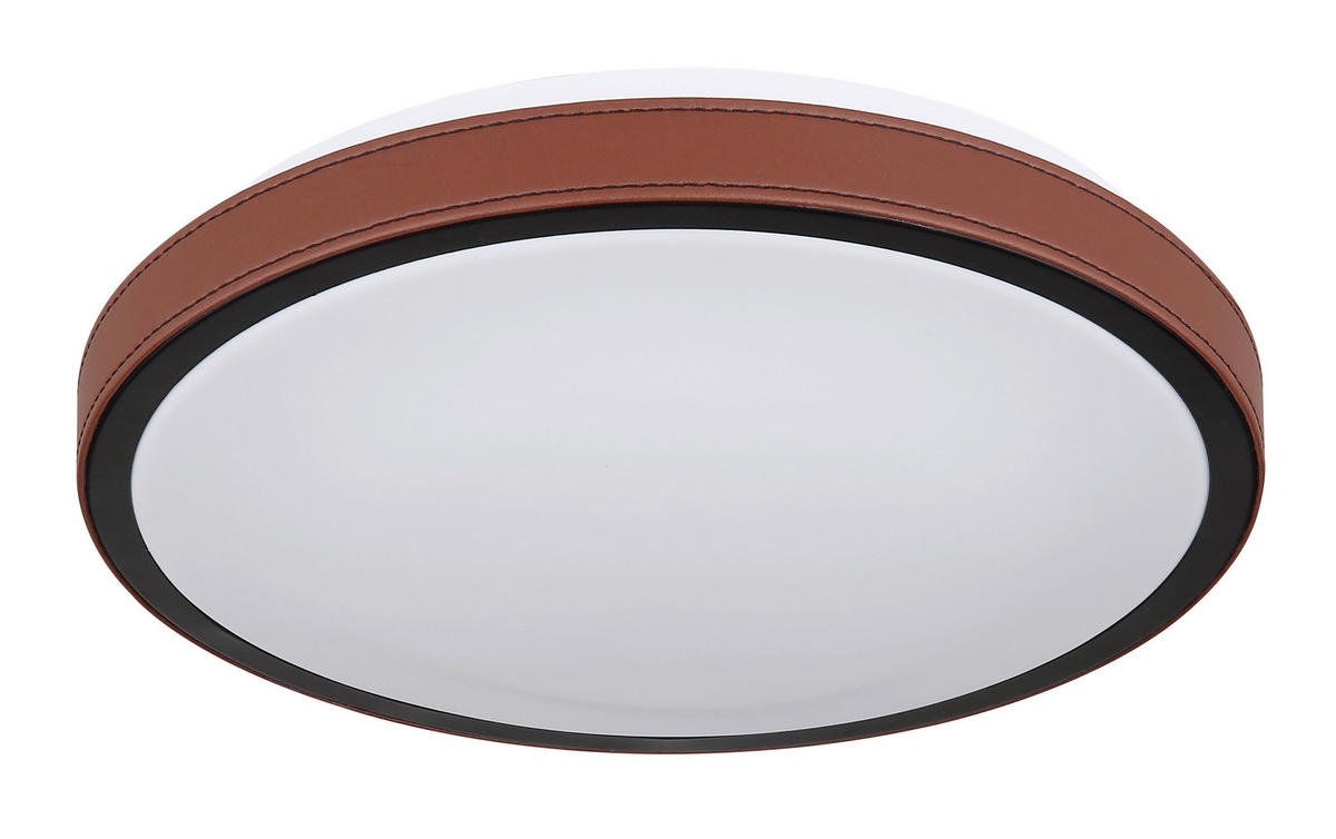 LED-DECKENLEUCHTE 12 W  30/8 cm    - Weiss/Dunkelbraun, Konventionell, Leder/Kunststoff (30/8cm) - Globo
