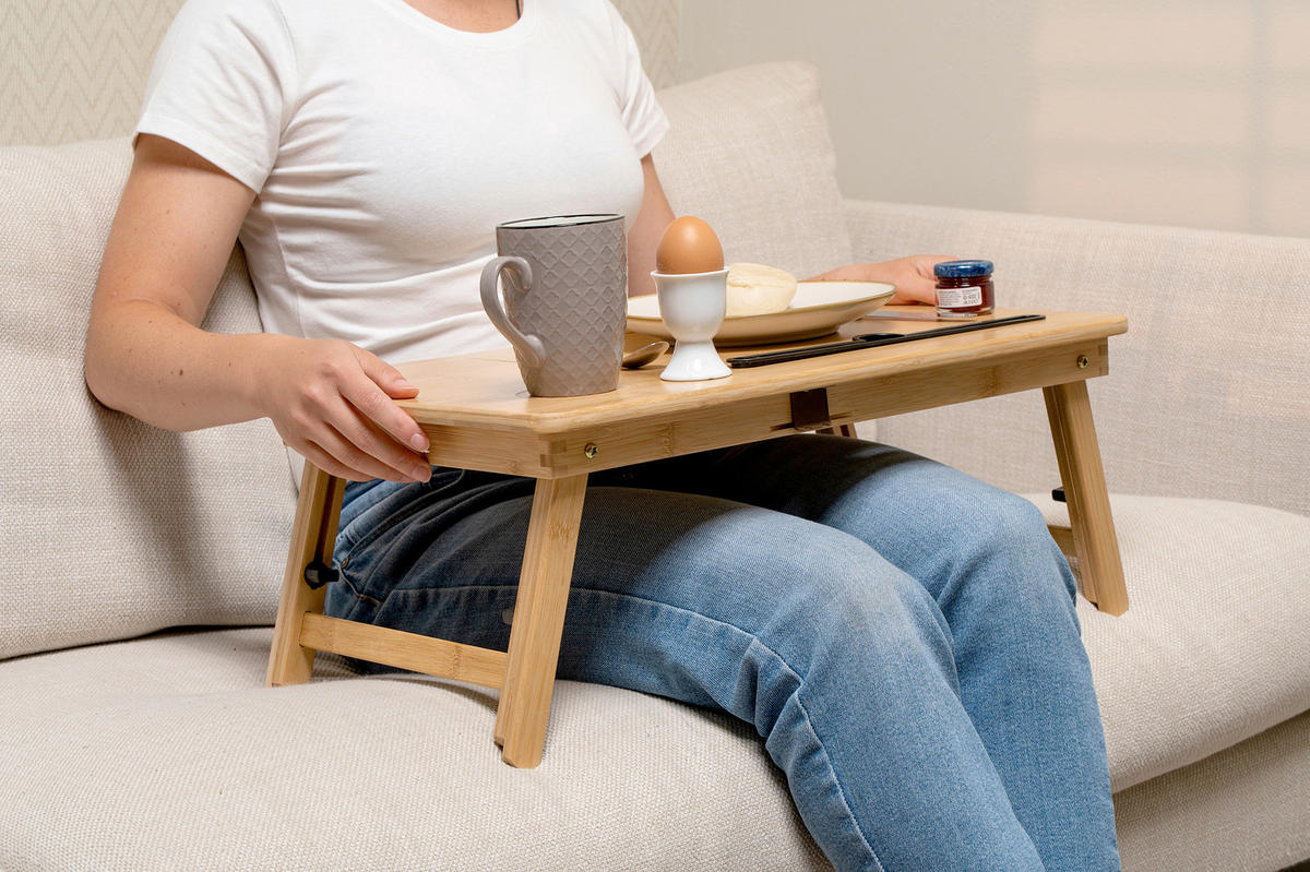 LAPTOPTISCH 53.5/34/27.5 cm höhenverstellbar, klappbar, Getränkehalter, justierbare Füße  - Braun, Basics, Holz (53.5/34/27.5cm)