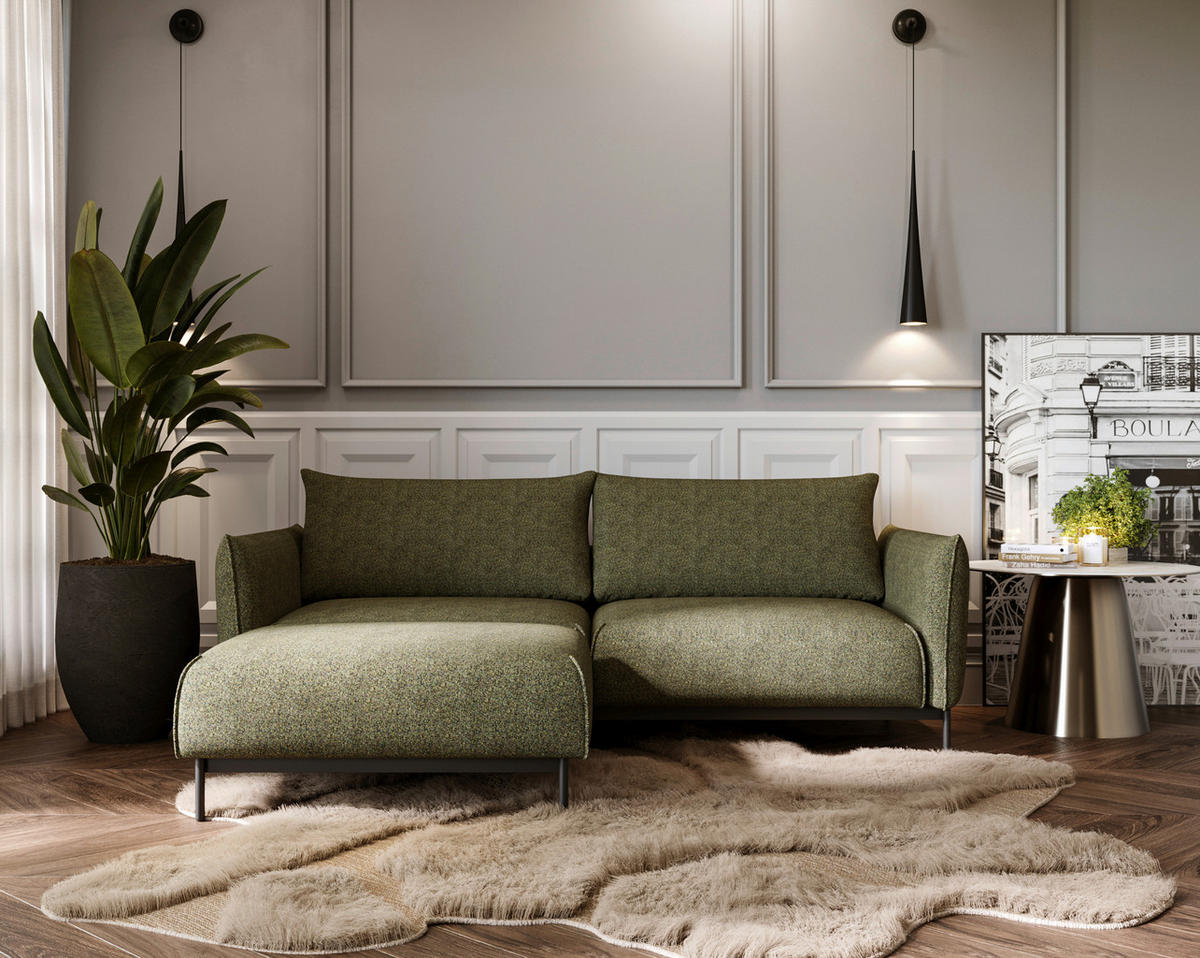 SOFA in Chenille Grün  - Schwarz/Grün, Design, Textil/Metall (223/96/95cm) - Livetastic