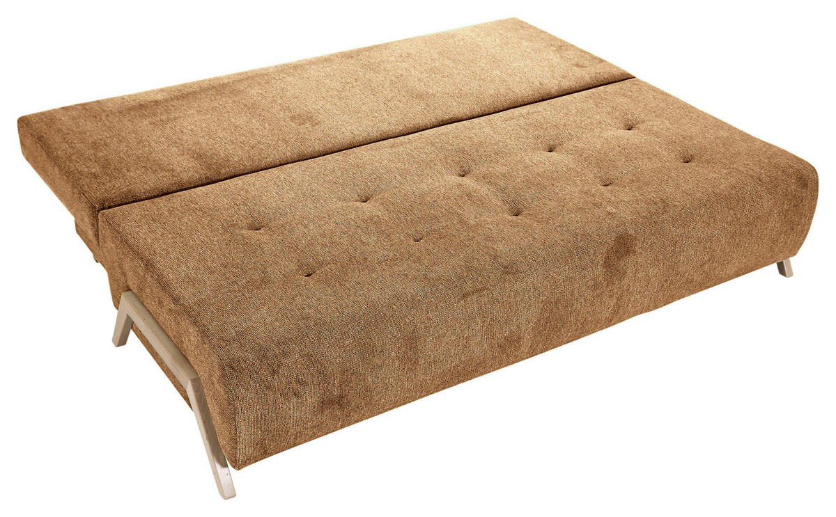 SCHLAFSOFA  mit Liegefunktion, Rücken echt Flachgewebe Cognac  - Cognac/Buchefarben, KONVENTIONELL, Holz/Textil (204/75/100cm) - Carryhome