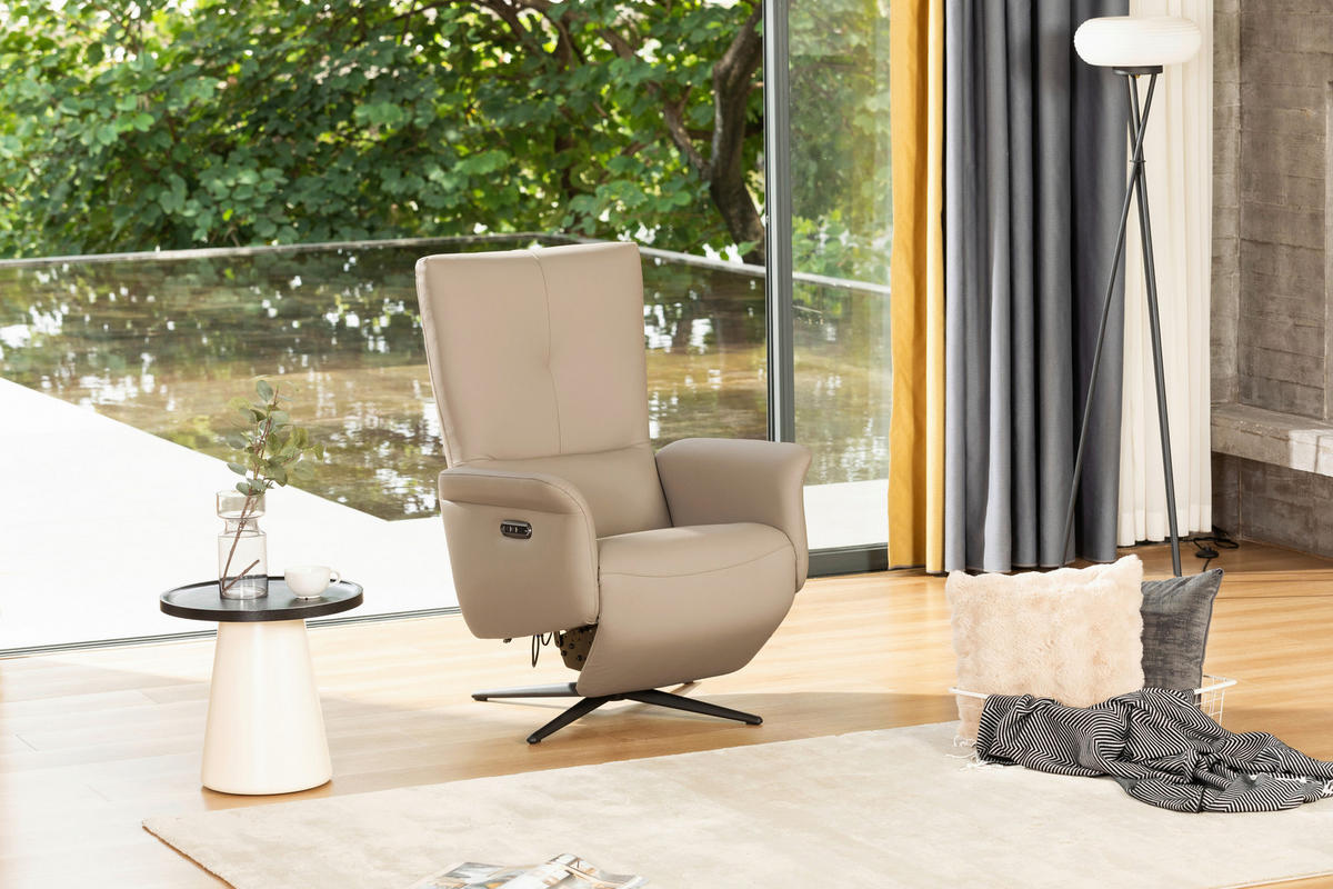 RELAXSESSEL Lederlook Echtleder    - Beige/Schwarz, KONVENTIONELL, Leder/Textil (75/111/90cm) - Livetastic