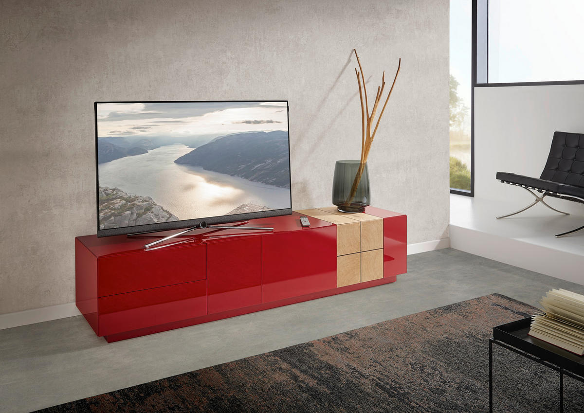 LOWBOARD QUADRA Eichefarben, Dunkelrot  210/46/52 cm  - Eichefarben/Dunkelrot, Design, Holz/Holzwerkstoff (210/46/52cm) - Ambiente