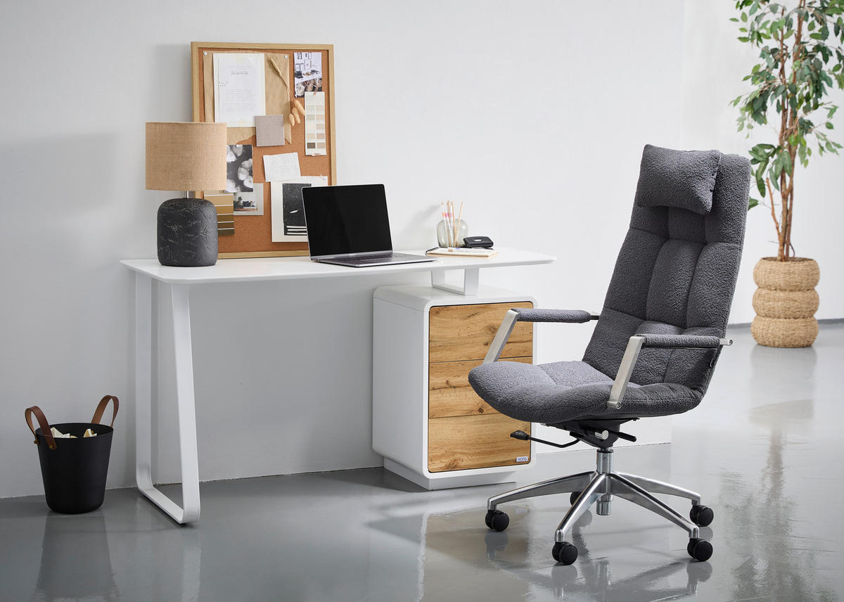 SCHREIBTISCH 140/44-60/76 cm  in Weiß, Eichefarben  - Eichefarben/Weiß, Design, Holzwerkstoff/Metall (140/44-60/76cm) - Xora