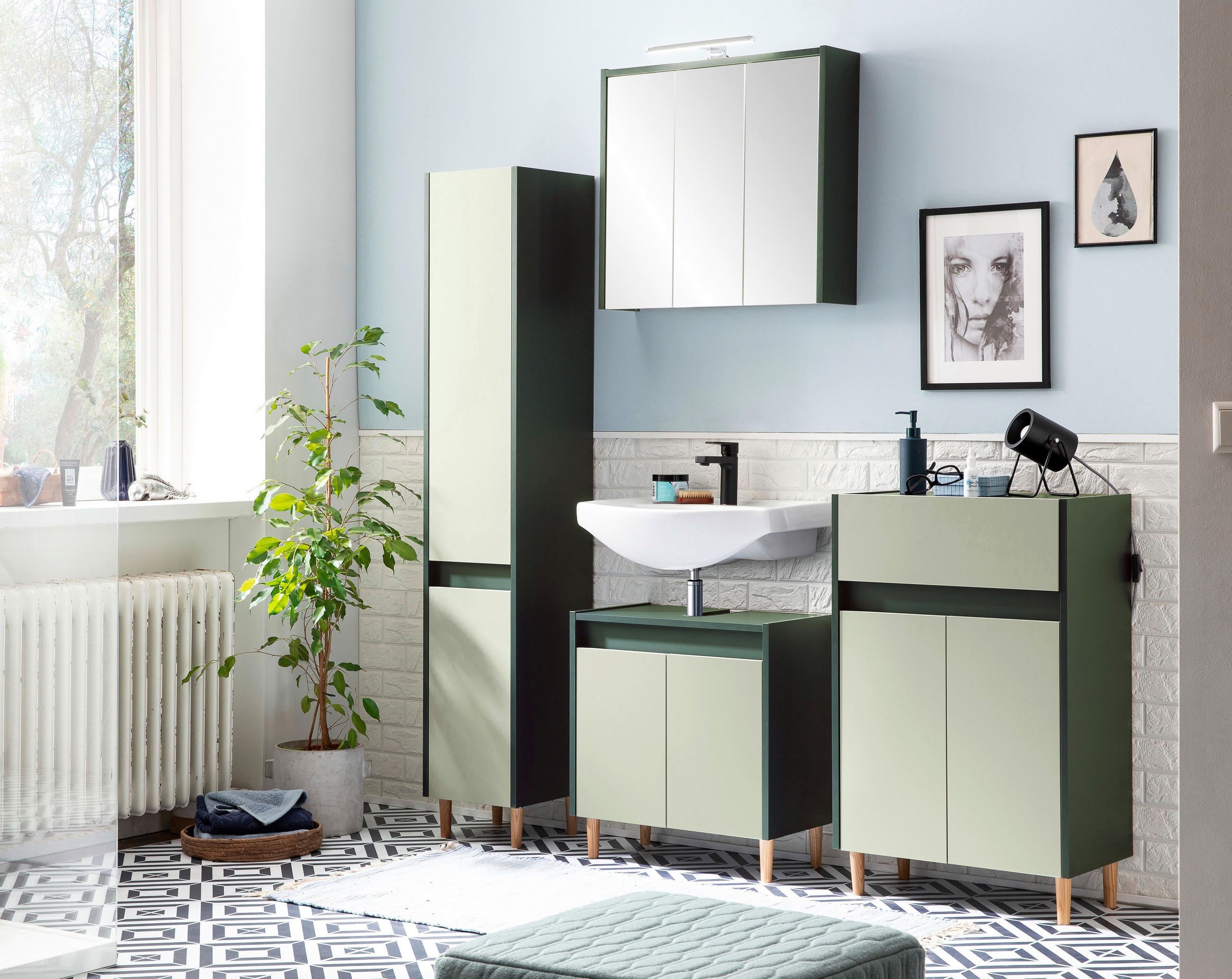 SPIEGELSCHRANK 65,0/62,7/16,0 cm  - Dunkelgrün/Weiß, MODERN, Glas/Holzwerkstoff (65,0/62,7/16,0cm) - MID.YOU