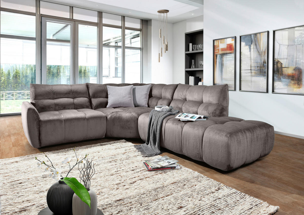 ECKSOFA Grau Flachgewebe  - Schwarz/Grau, MODERN, Kunststoff/Textil (235/275cm) - Landscape