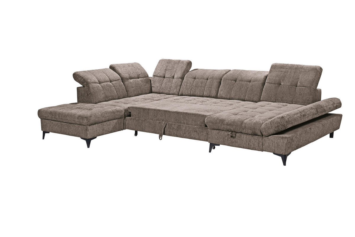 WOHNLANDSCHAFT Mikrovelours Braun  - Schwarz/Braun, Modern, Kunststoff/Textil (245/348/168cm) - MID.YOU