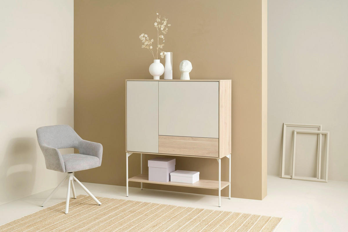 SIDEBOARD LABOE 114/135/41 cm 1 Schublade(n)  - Eiche Bianco/Seidengrau, MODERN, Glas/Holzwerkstoff (114/135/41cm) - Schöner Wohnen