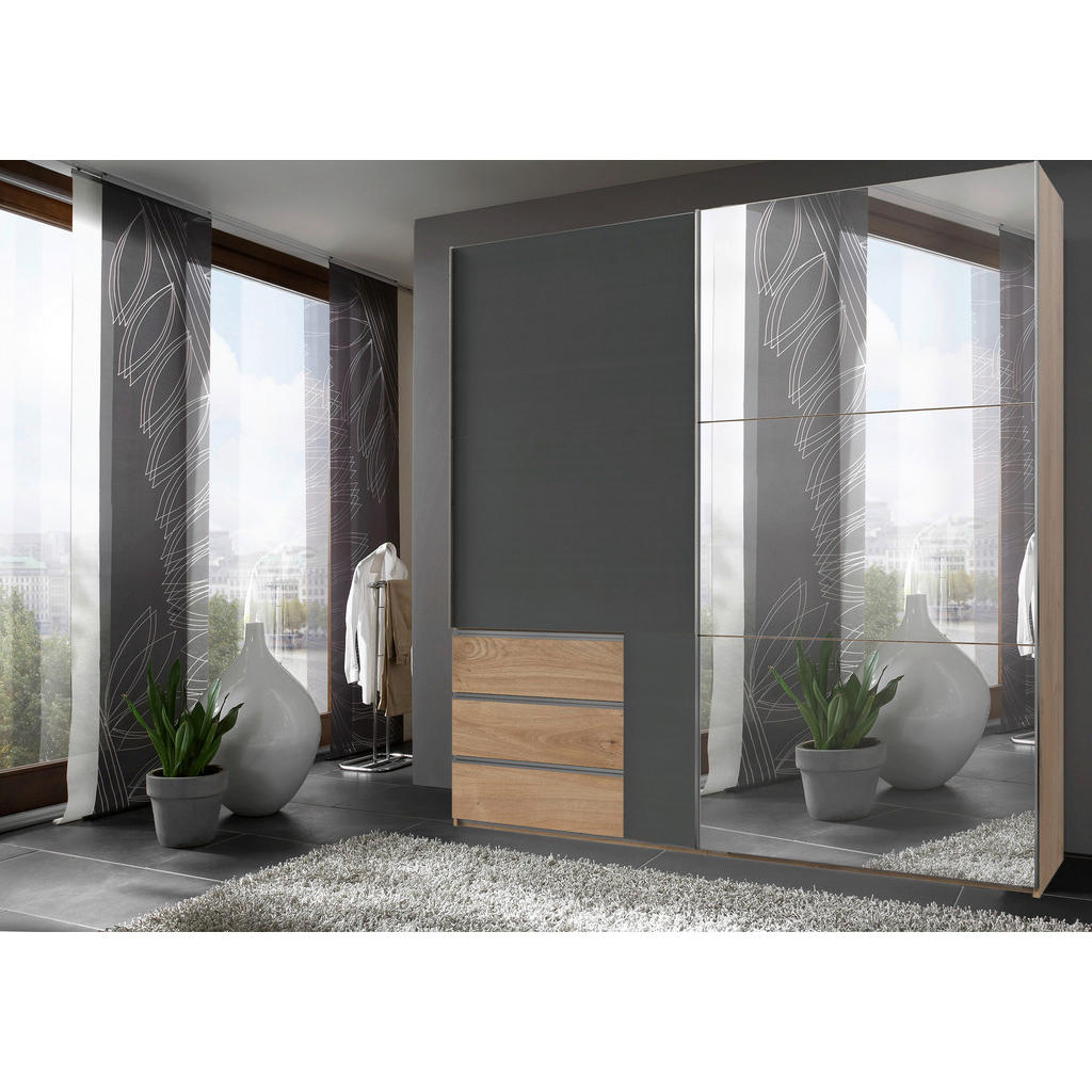 Thumbnail - Mid.you Schwebetürenschrank Wimex Level 36 A, Graphit, Eiche, Holzwerkstoff, 5 Fächer, 3 Schubladen, 250x236x65 cm, BQ -...