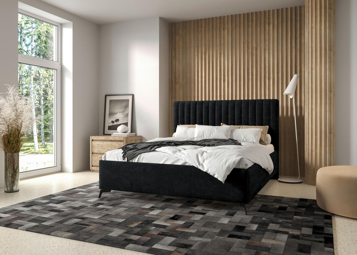 POLSTERBETT gepolstertes Kopfteil, Lattenrost, Bettkasten Schwarz 160/200 cm  - Schwarz, KONVENTIONELL, Holz/Textil (160/200cm) - Hom`in
