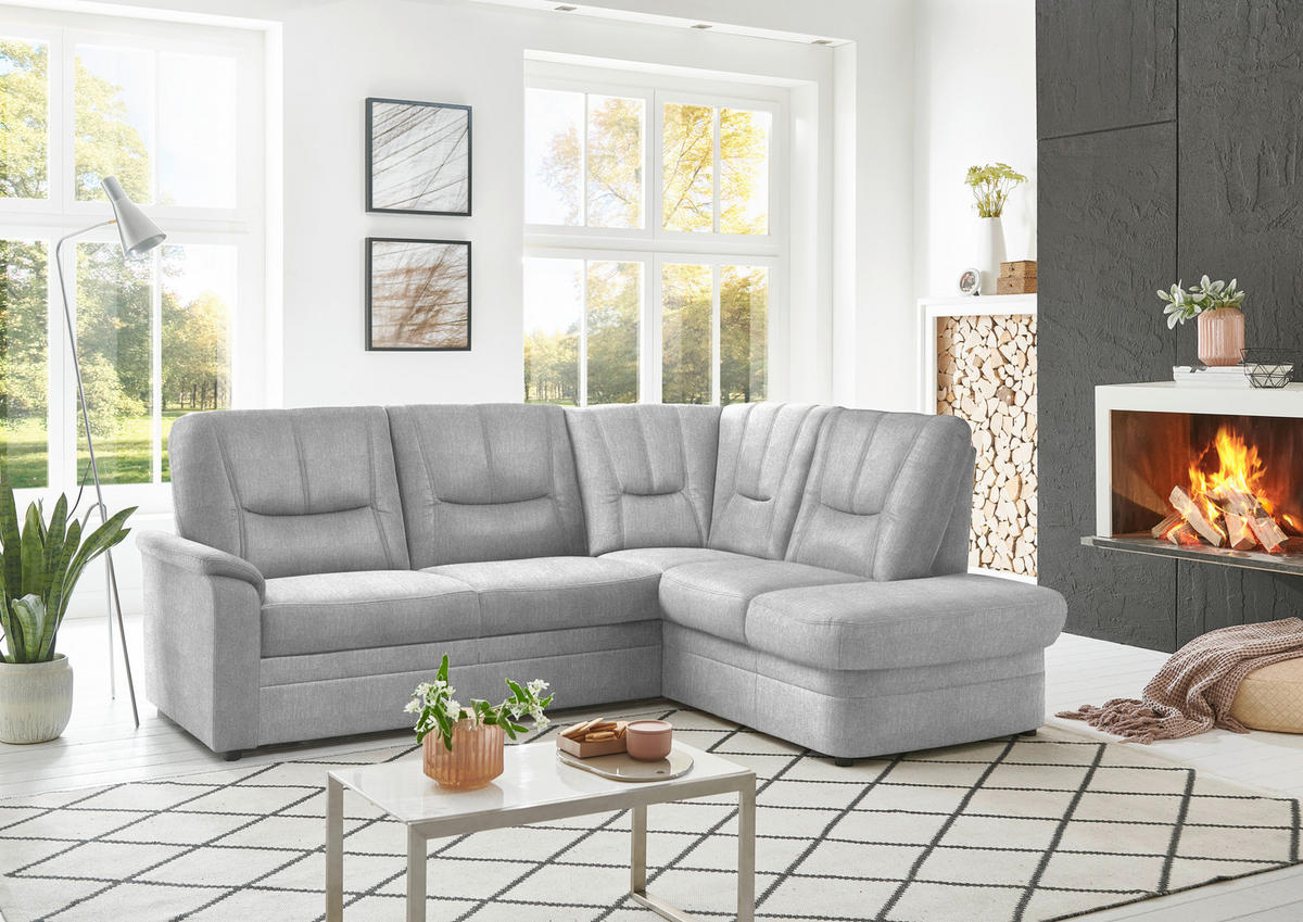 ECKSOFA  in Chenille Silberfarben  235/185 cm  - Silberfarben/Schwarz, KONVENTIONELL, Kunststoff/Textil (235/185cm) - Beldomo Comfort
