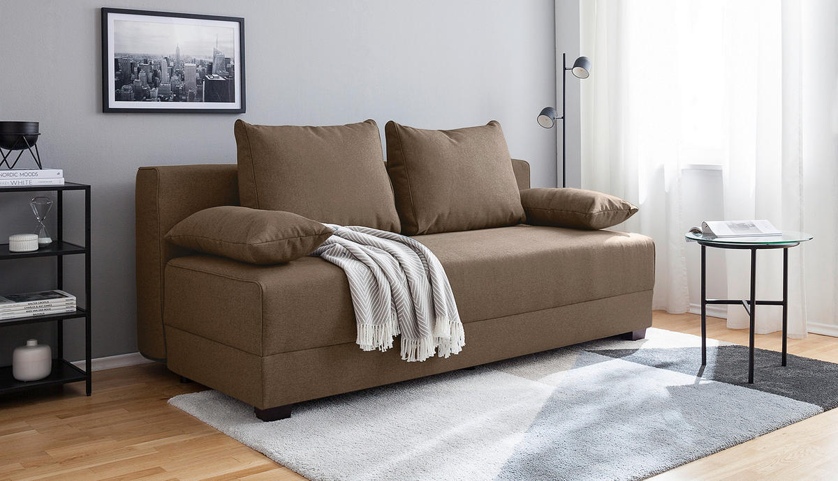 SCHLAFSOFA in Webstoff Braun  - Dunkelbraun/Braun, Design, Holz/Textil (202/85/110cm) - MID.YOU