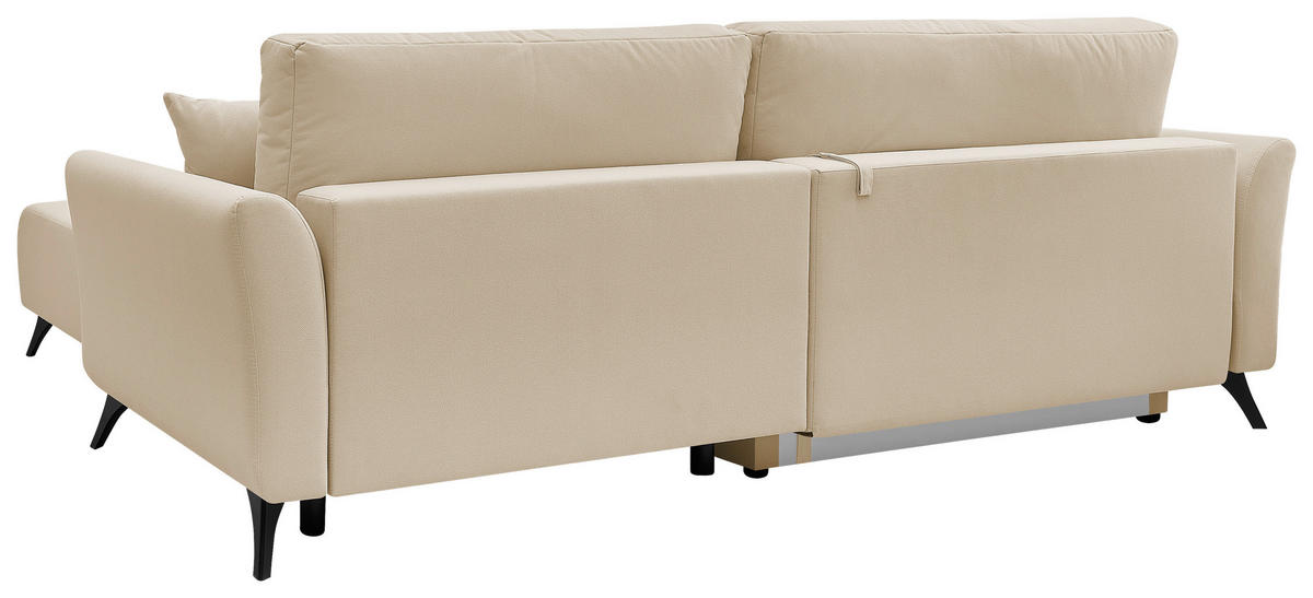 ECKSOFA GEMMA Beige Flachgewebe Zierkissen, Rückenkissen, Bettkasten, Schlaffunktion, Rücken echt, Stauraum  - Beige/Schwarz, Design, Textil/Metall (270/183cm) - P & B