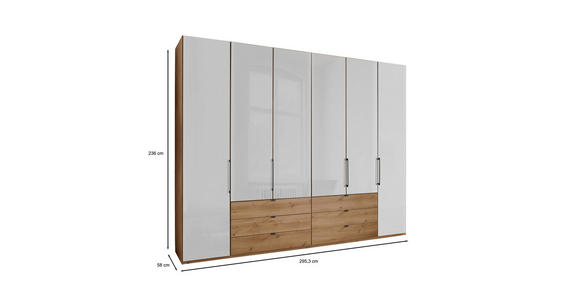 FALTTÜRENSCHRANK 300/236/58 cm 6-türig Weiß, Eiche Bianco - Schieferfarben/Eiche Bianco, KONVENTIONELL, Glas/Holzwerkstoff (300/236/58cm) - Dieter Knoll