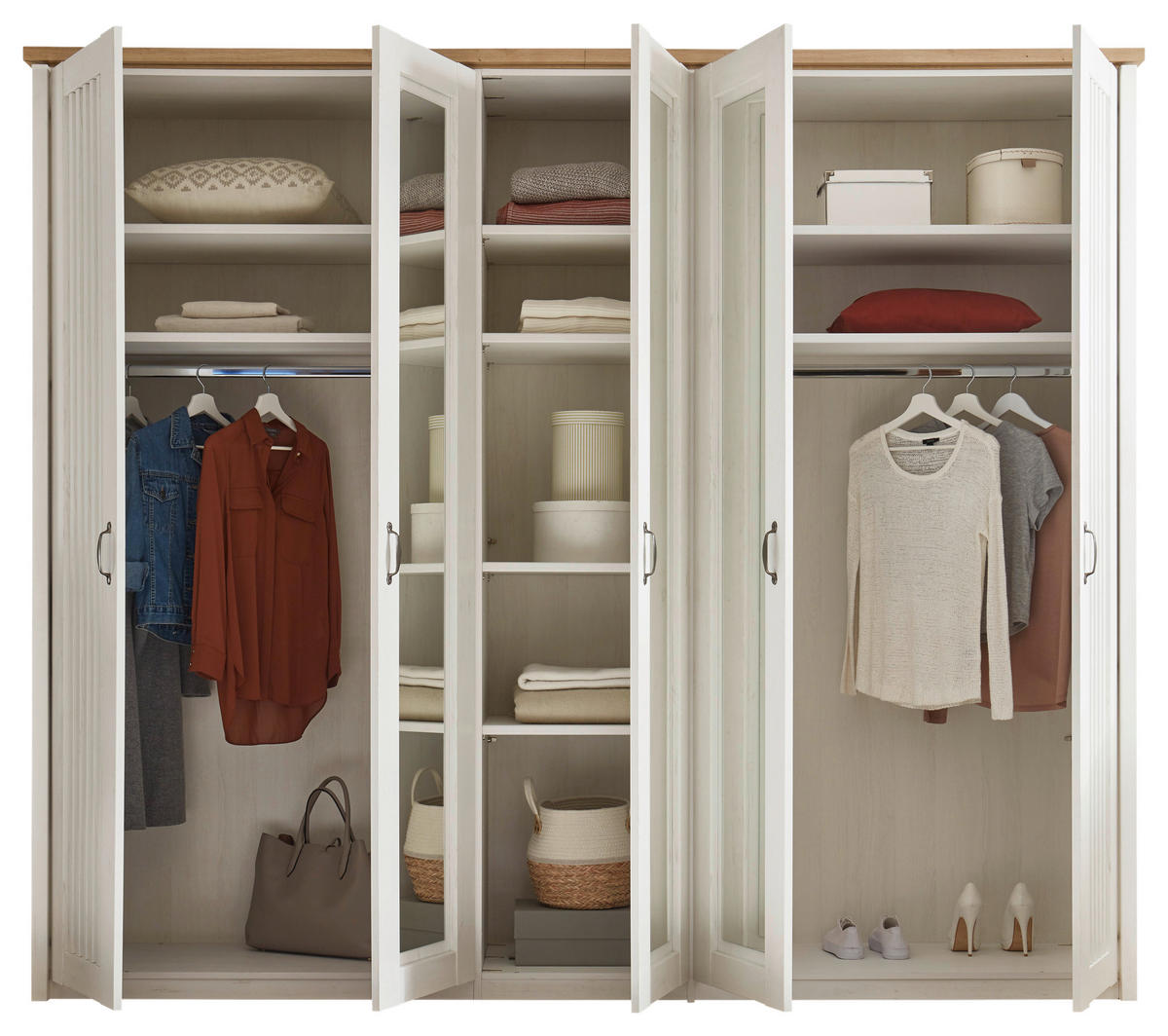 DREHTÜRENSCHRANK 265/224/60 cm 5-türig Weiß, Eichefarben  - Eichefarben/Schwarz, LIFESTYLE, Holzwerkstoff/Metall (265/224/60cm) - Landscape