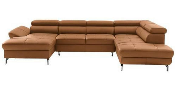 WOHNLANDSCHAFT Currygelb Echtleder - Currygelb/Silberfarben, Design, Leder/Metall (170/340/220cm) - Novel