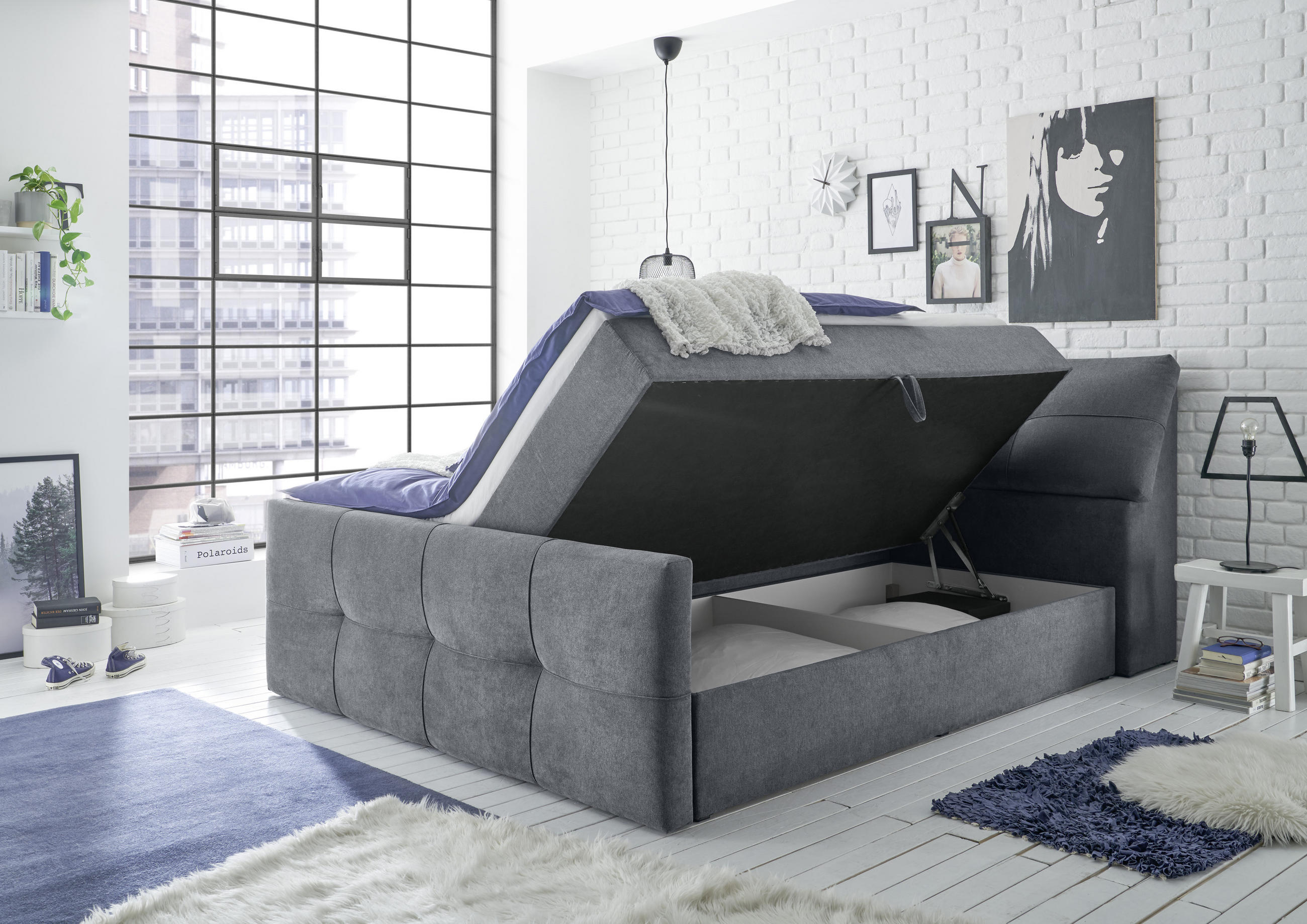 BOXBETT 180/200 cm  in Anthrazit  - Anthrazit/Schwarz, MODERN, Kunststoff/Textil (180/200cm) - MID.YOU