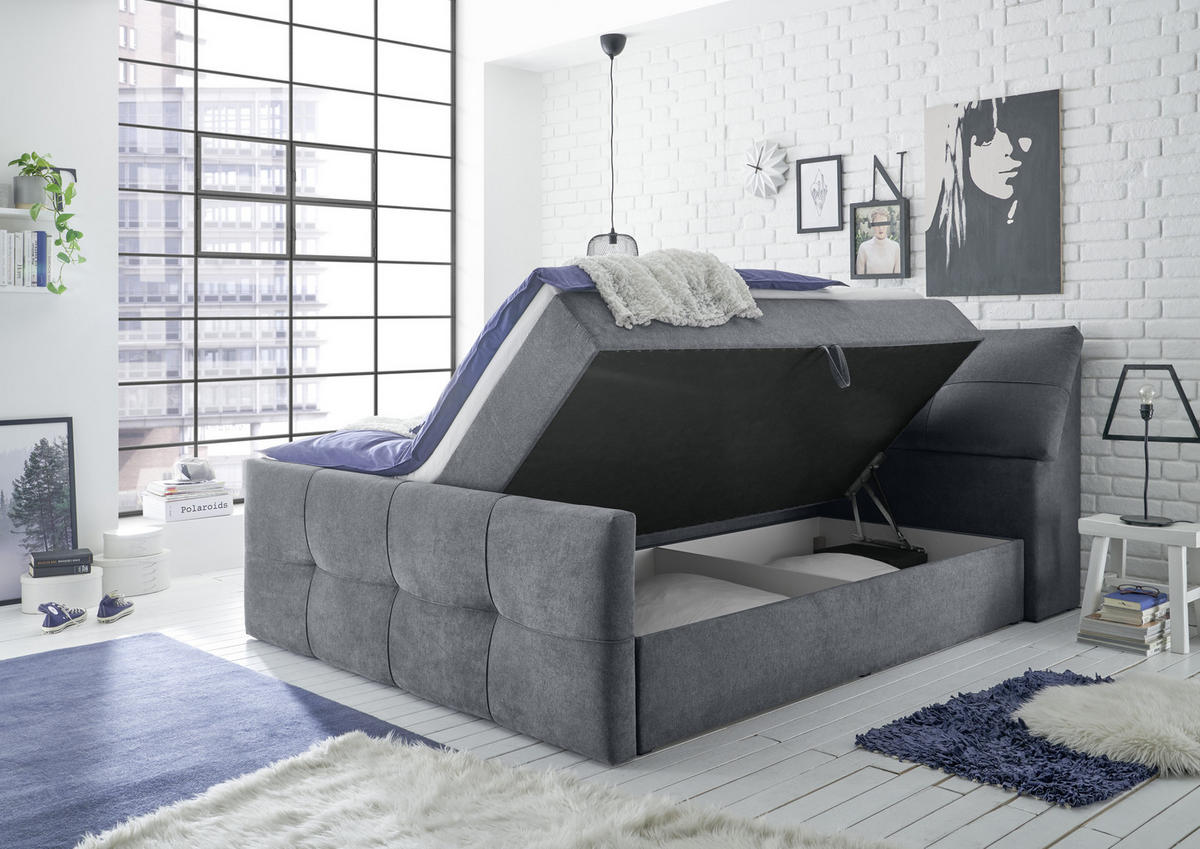 BOXBETT 160/200 cm  in Anthrazit  - Anthrazit/Schwarz, MODERN, Kunststoff/Textil (160/200cm) - MID.YOU