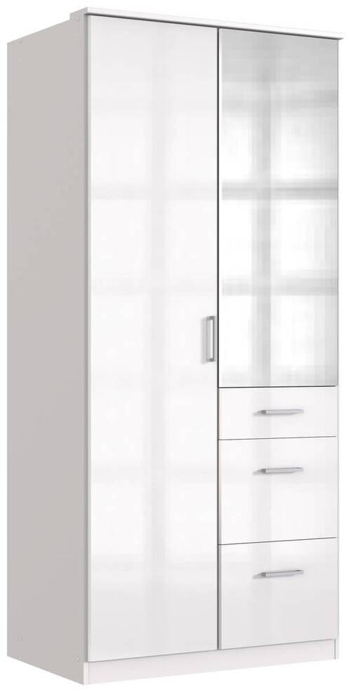 KLEIDERSCHRANK 91/199/58 cm 2-türig Silberfarben, Weiß, Weiß Hochglanz  - Chromfarben/Weiß Hochglanz, Basics, Holzwerkstoff (91/199/58cm) - MID.YOU