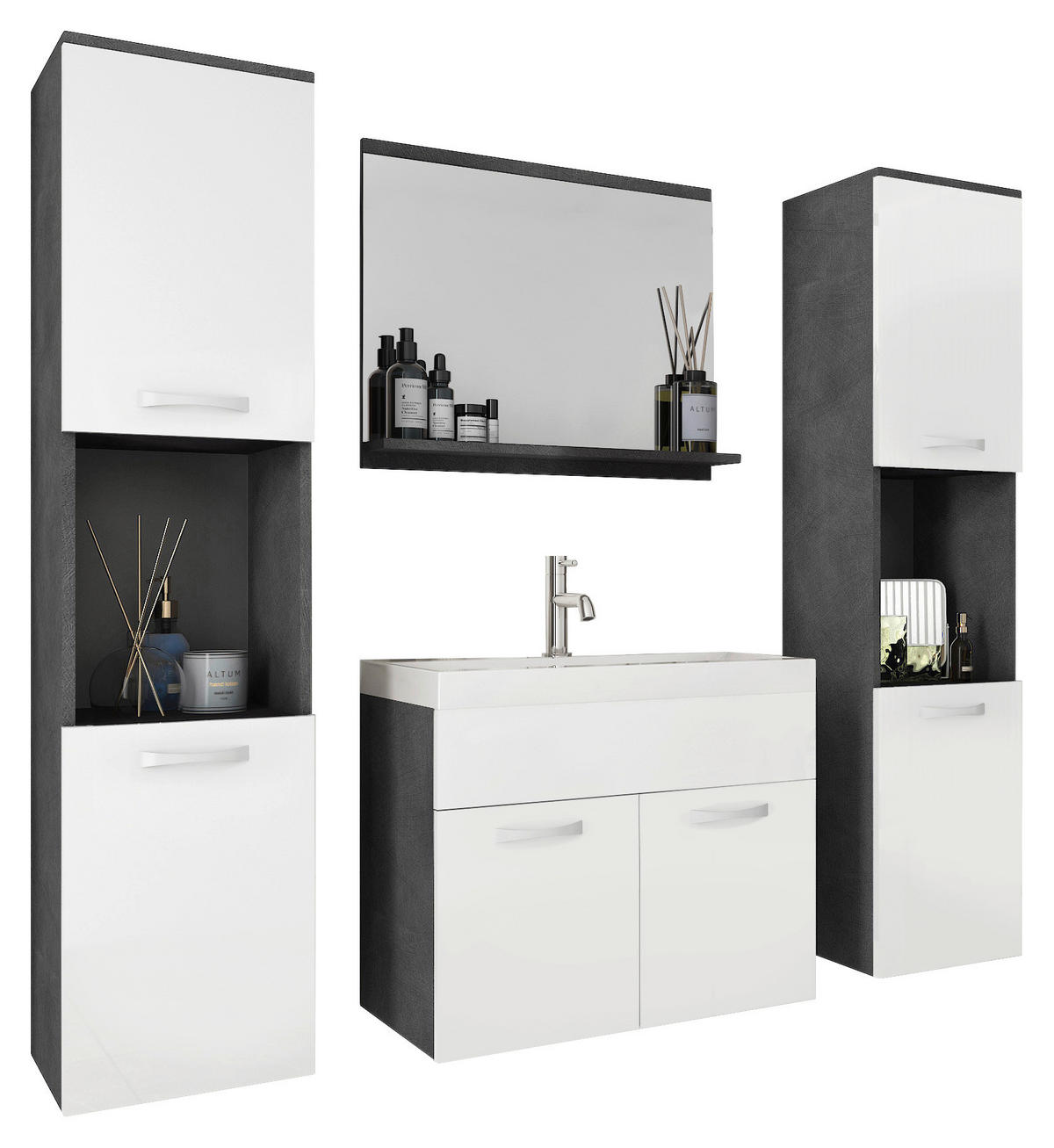 KOUPELNA antracitová, vysoce lesklá bílá  - bílá/antracitová, Lifestyle, kov/kompozitní dřevo (120cm) - P & B