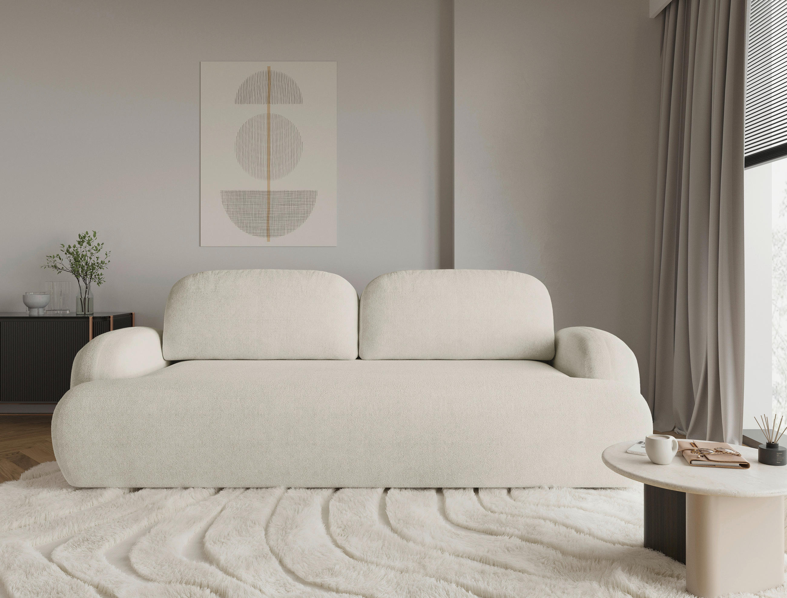 3-SITZER-SOFA Sevilla Plus Bouclé Creme  - Creme/Schwarz, Design, Kunststoff/Textil (256/93/120cm) - MID.YOU